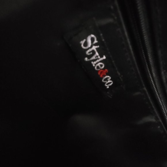 Style and Co Evening Bag Flat Black Gold Magnetic Close Handles 13 x 10.5 Inches - Picture 6 of 8